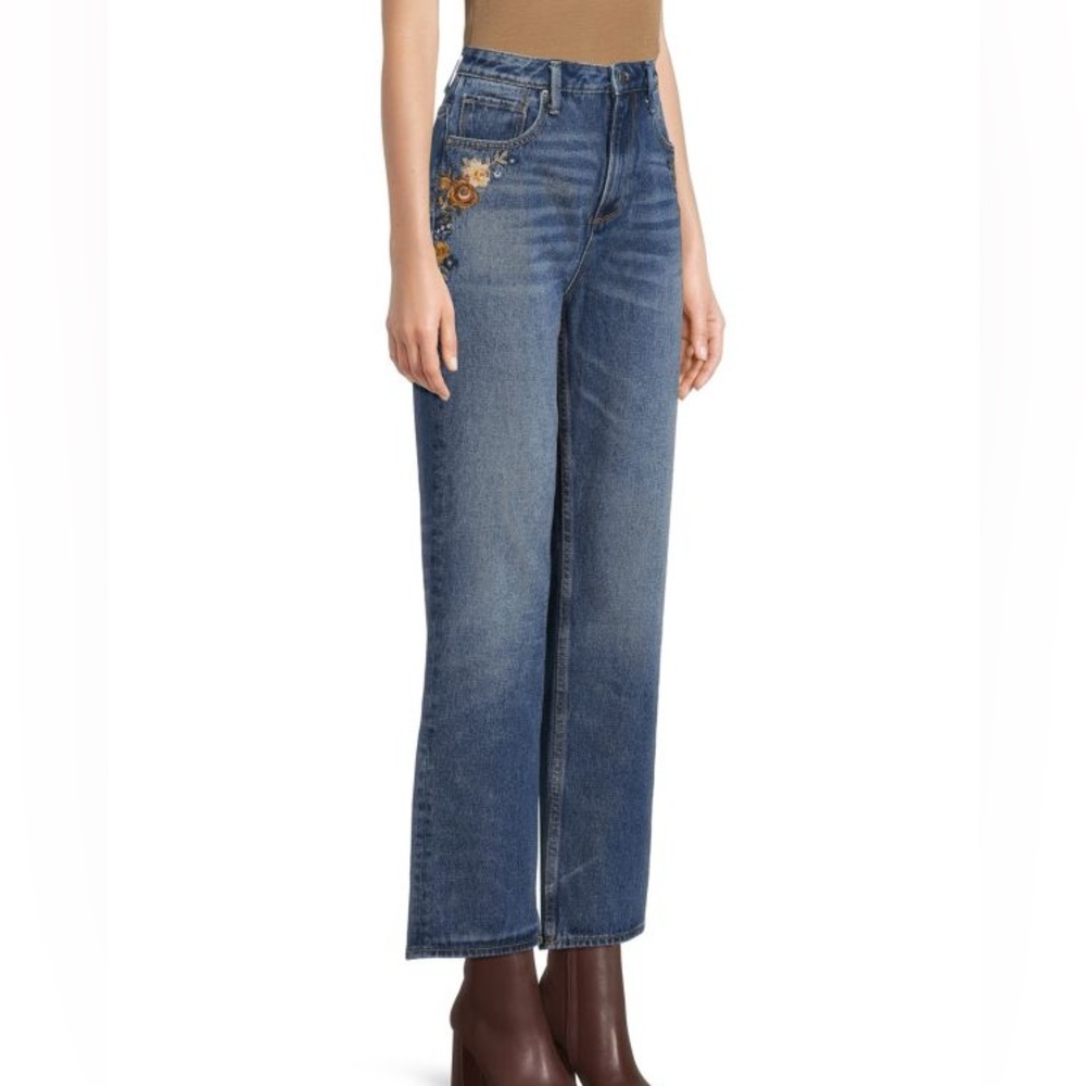 NWT DRIFTWOOD Stella floral embroidered high rise slim straight jeans